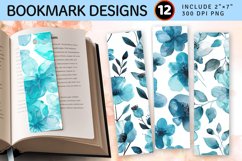 Watercolor Turquoise Flowers PNG Bookmark Sublimation Design Product Image 1