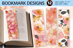 Pink &amp; Gold Flowers PNG Bookmark Sublimation Designs Product Image 1