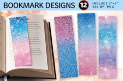 Holographic Ombre Pink Blue Glitter PNG Bookmark Sublimation Product Image 1