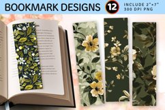 Olive Floral Print Fabric PNG Bookmark Sublimation Design Product Image 1