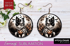 Border Collie Dog Round Earrings Halloween PNG Sublimation Product Image 1