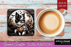 Border Collie Dog Square Coaster Halloween Coaster PNG Product Image 1