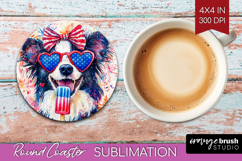 Border Collie Dog Round Coaster 4th Of July Coaster PNG Product Image 1
