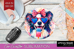 Border Collie Dog Car Coaster 4th Of July Coaster PNG Product Image 1