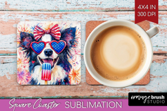 Border Collie Dog Square Coaster 4th Of July Coaster PNG Product Image 1