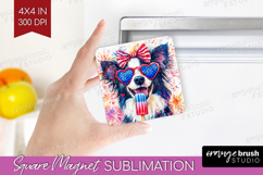 Border Collie Dog Magnet Sublimation 4th Of July Square PNG Product Image 1