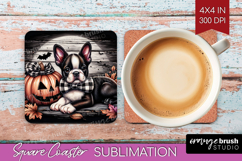 Boston Terrier Dog Square Coaster Halloween Coaster PNG Product Image 1