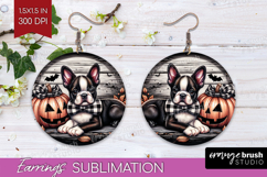 Boston Terrier Dog Round Earrings Halloween PNG Sublimation Product Image 1