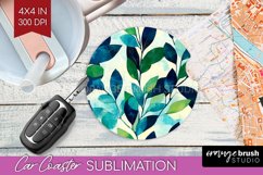 Eucalyptus Leaves Car Coaster - Botanical Coaster PNG Product Image 1