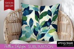 Eucalyptus Leaves Pillow Sublimation - Botanical Pillow PNG Product Image 1