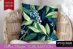 Eucalyptus Leaves Pillow Sublimation - Botanical Pillow PNG Product Image 1