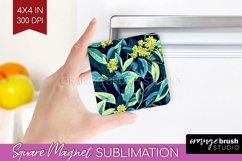 Eucalyptus Leaves Magnet Sublimation - Botanical Square PNG Product Image 1