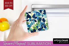 Eucalyptus Leaves Magnet Sublimation - Botanical Square PNG Product Image 1