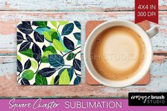 Eucalyptus Leaves Square Coaster - Bonanical Coaster PNG Product Image 1