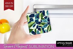 Eucalyptus Leaves Magnet Sublimation - Botanical Square PNG Product Image 1