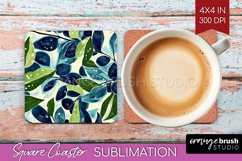 Eucalyptus Leaves Square Coaster - Bonanical Coaster PNG Product Image 1