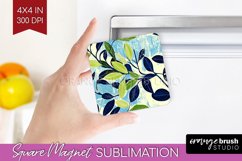 Eucalyptus Leaves Magnet Sublimation - Botanical Square PNG Product Image 1