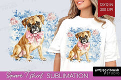 Boxer Dog Square Tshirt Background Blue Toile PNG Product Image 1