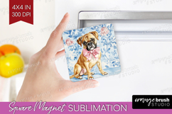 Boxer Dog Magnet Sublimation Blue Toile Square Magnet PNG Product Image 1