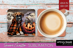 Boxer Dog Square Coaster Halloween Coaster PNG Sublimation Product Image 1