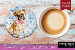 Boxer Dog Round Coaster Blue Toile Coaster PNG Sublimation Product Image 1