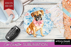 Boxer Dog Car Coaster Blue Toile Coaster PNG Sublimation Product Image 1