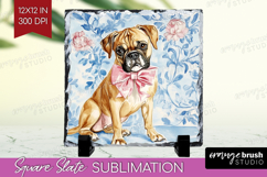 Boxer Dog Slate PNG Blue Toile Square Slate Sublimation Product Image 1