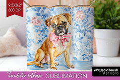 Boxer Dog Tumbler Wrap Blue Toile Tumbler PNG Sublimation Product Image 1
