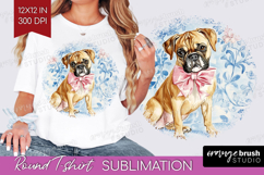 Boxer Dog Round Tshirt Background Blue Toile PNG Sublimation Product Image 1