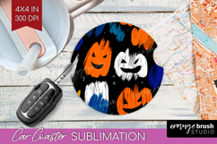 Halloween Car Coaster - Brush Stroke Coaster PNG Sublimation Product Image 1