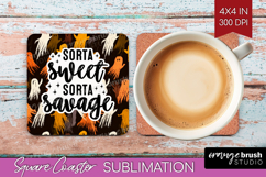 Sarcastic Halloween Quote Square Coaster - Brush Stroke PNG Product Image 1