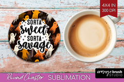 Sarcastic Halloween Quote Round Coaster - Brush Stroke PNG Product Image 1