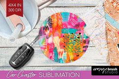 Brush Stroke Car Coaster - Abstract Coaster PNG Sublimation Product Image 1