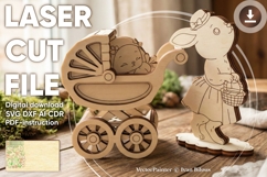 Baby Bunny with Stroller - Easter Laser Cut Project, SVG Product Image 1