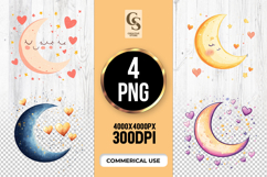 Cute Moon and Heart Star Clipart Sublimation PNG Product Image 1