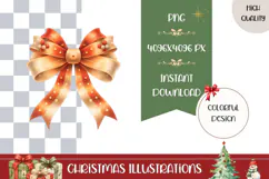 Boho Christmas Bow Illustration, Cute Christmas PNG Product Image 1