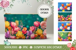 Tulips Flowers Cosmetic Bag, Floral Cosmetic Bag PNG Product Image 1