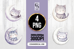 Cute Sleeping Cat Moon Clipart Sublimation PNG Product Image 1