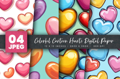 Colorful Cartoon Hearts Digital Paper Product Image 1