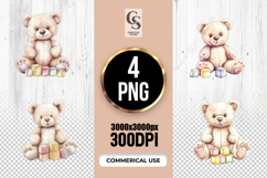 Teddy Bear With Toy Blocks Clipart Sublimation PNG Product Image 1