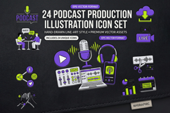 24 Podcast Production Illustration Icon Bundle EPS Vector Product Image 1