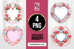 Floral Rose Lace Heart Frame Clipart Sublimation PNG Product Image 1