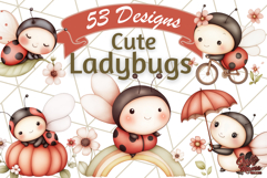 Adorable Ladybug Clipart PNG, Kawaii Cute Bug Illustrations Product Image 1