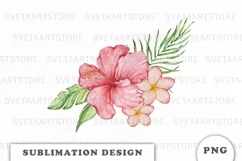 Watercolor Tropical flowers bouquet PNG Product Image 1