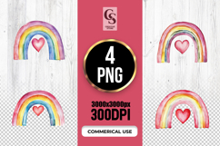 Watercolor Rainbow Heart Clipart PNG Product Image 1