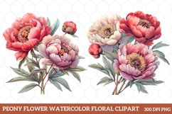 Watercolor Floral Peony Flower Clipart, Peony Flower Clipart Product Image 1