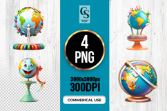 Cute World Globe Characters Clipart Sublimation PNG Product Image 1