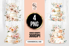 Elegant Floral Wedding Cake Clipart Sublimation PNG Product Image 1