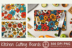 Retro Doodle Flowers Cutting Boards sublimation Design Product Image 1