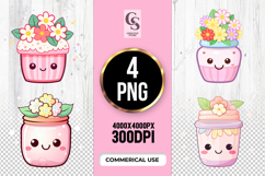Kawaii Flower Jar Clipart Sublimation PNG Product Image 1